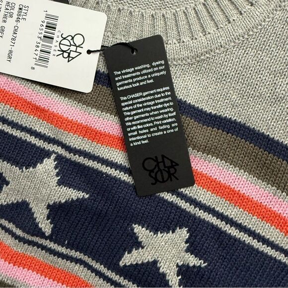Chaser Brand Stars & Stripes Heather Gray Sweater Women’s Size Small - Picture 4 of 10